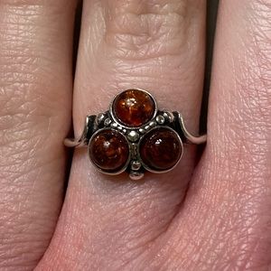 Sterling Silver and Amber Ring (Size 6)